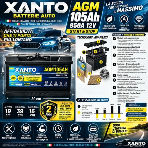 Batteria auto agm 105ah 950a - batteria,