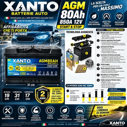 Batteria auto agm 80ah 850a - agm,